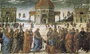 PERUGINO, Pietro Christ giving the Keys to St Peter oil on canvas